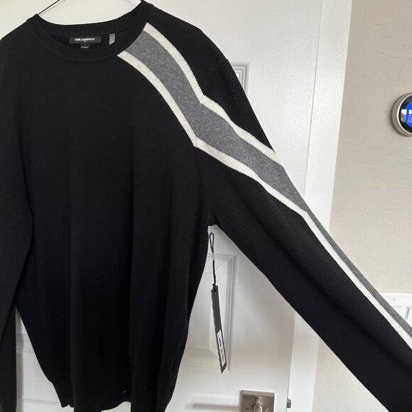 NWOT Karl Lagerfeld Paris Rugby Shoulder Stripe Crewneck Sweater - Picture 3 of 4